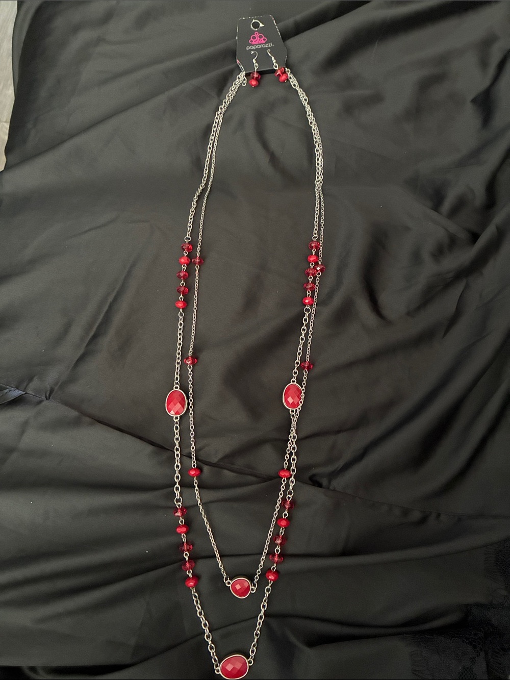 paparazzi Red Layered Bead and Gemstone Pendant Necklace